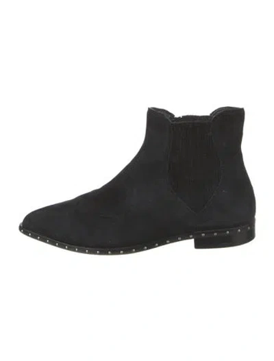 Pre-owned Rebecca Minkoff Suede Studded Accents Chelsea Boots In Black