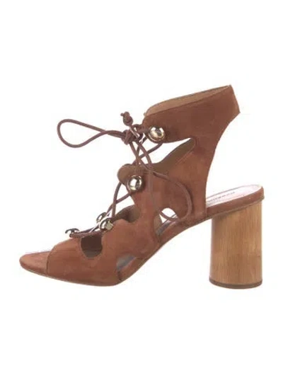 Pre-owned Rebecca Minkoff Suede Studded Accents Sandals In Brown