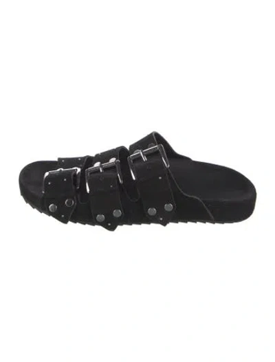 Pre-owned Rebecca Minkoff Suede Studded Accents Slides In Black