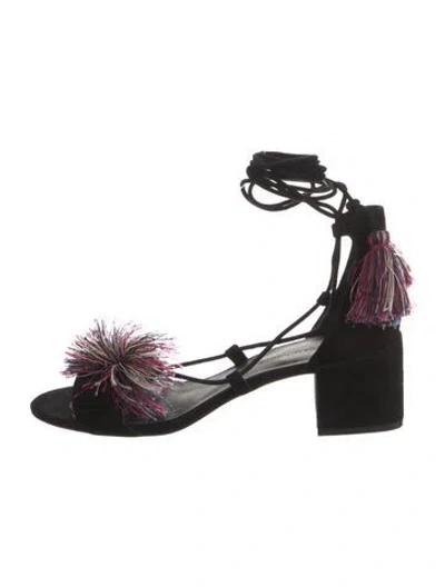Pre-owned Rebecca Minkoff Suede Tassel Accents Sandals In Black