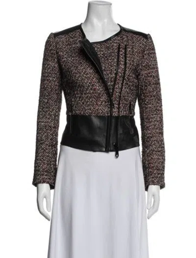 Pre-owned Rebecca Minkoff Tweed Pattern Biker Jacket In Black/pink