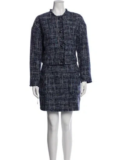 Pre-owned Rebecca Minkoff Tweed Pattern Raw-edge Trim Skirt Set W/ Tags In Blue