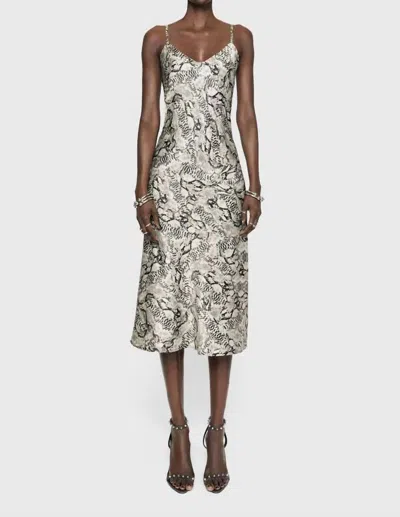 Rebecca Minkoff Verona Slip Dress In Black, White Snake In Multi