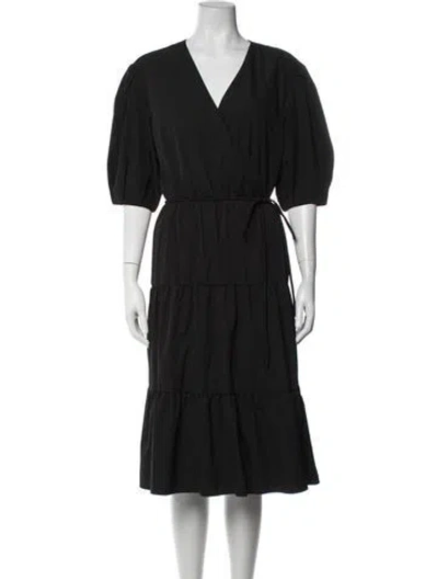 Pre-owned Rebecca Minkoff V-neck Midi Length Dress In Black