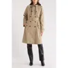 Rebecca Minkoff Water Repellent Trench Coat With Removable Bib Hoodie In Brown