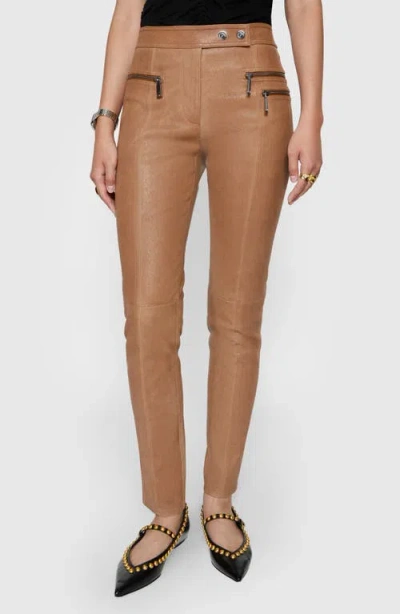 Rebecca Minkoff Wilder Stretch Leather Moto Pants In Oat