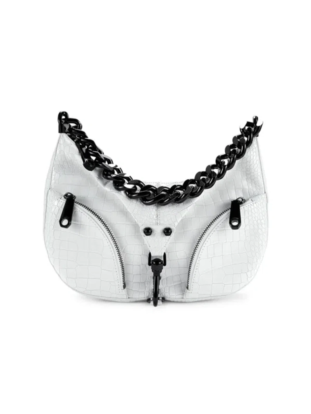 Rebecca Minkoff White Croc-Embossed Backpack Beige Backpack for Women, Braided Genuine Leather Bag, Beige  main image 3
