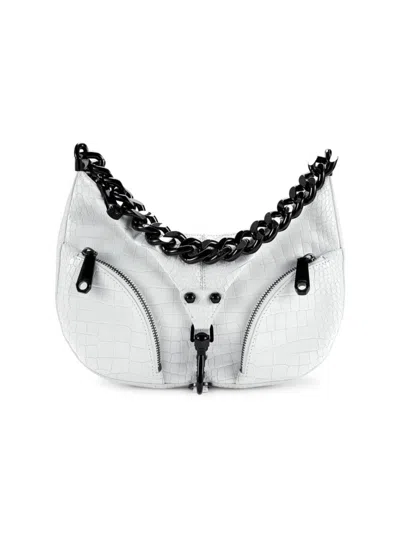 Rebecca Minkoff Women's Julian Croc Embossed Leather Shoulder Bag In Optic White