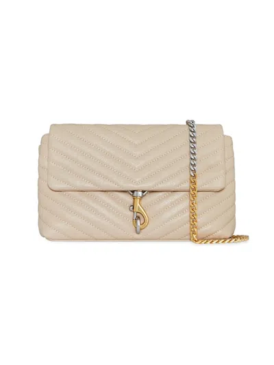 Rebecca Minkoff Edie Medium Quilted Leather Chain Crossbody Bag In Stone