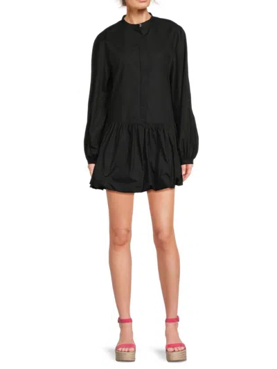 Rebecca Minkoff Women's Pima Cotton Mini Drop Waist Dress In True Black