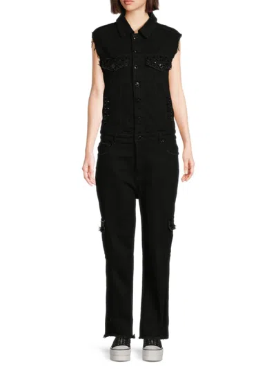 Rebecca Minkoff Women's Spiked Denim Jumpsuit In True Black