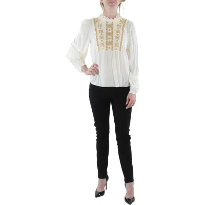 Rebecca Minkoff Womens Embroidered Cuff Sleeve Pullover Top In White