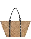 Rebecca Minkoff Woven Straw & Leather Basket In Black