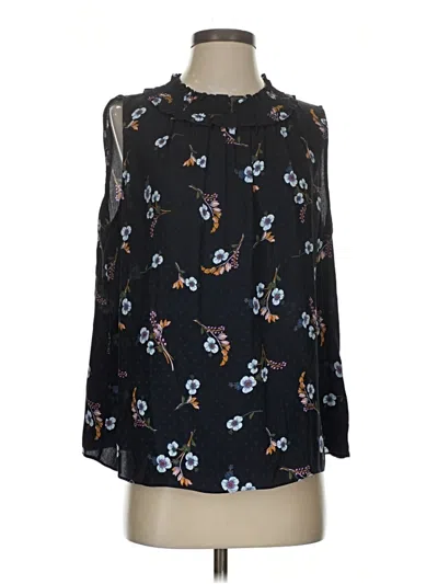 Pre-owned Rebecca Taylor 3/4 Sleeve Silk Top Black Cold Shoulder Neckline Tops