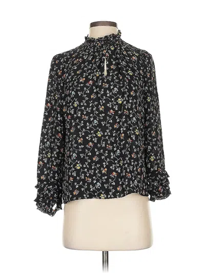 Pre-owned Rebecca Taylor 3/4 Sleeve Silk Top Black Mock Neckline Tops