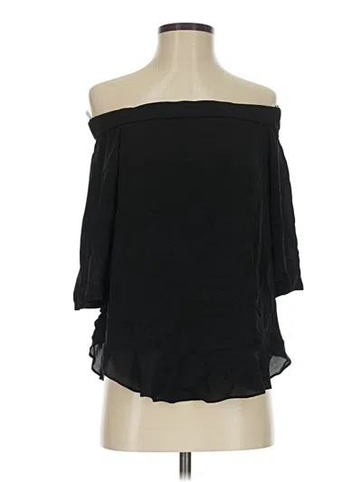 Rebecca Taylor 3/4 Sleeve Silk Top Black Off The Shoulder Neckline Tops