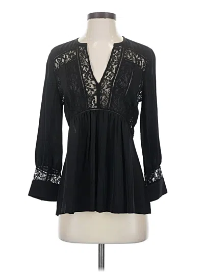 Rebecca Taylor 3/4 Sleeve Silk Top Black Plunge Neckline Tops