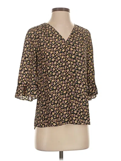 Pre-owned Rebecca Taylor 3/4 Sleeve Silk Top Gold V Neck Tops