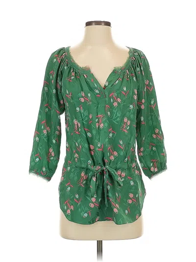 Pre-owned Rebecca Taylor 3/4 Sleeve Silk Top Green Sweetheart Neckline Tops