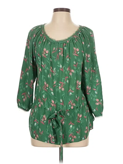Pre-owned Rebecca Taylor 3/4 Sleeve Silk Top Green Sweetheart Neckline Tops