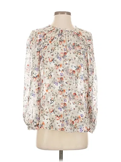 Pre-owned Rebecca Taylor 3/4 Sleeve Silk Top Ivory Mock Neckline Tops In White