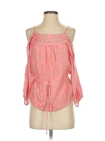 Pre-owned Rebecca Taylor 3/4 Sleeve Silk Top Pink Cold Shoulder Neckline Tops