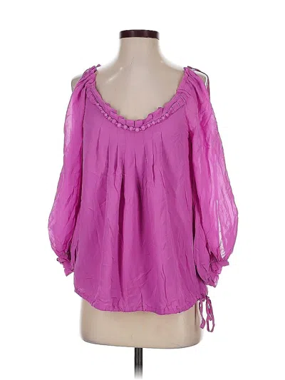 Pre-owned Rebecca Taylor 3/4 Sleeve Silk Top Purple Cold Shoulder Neckline Tops