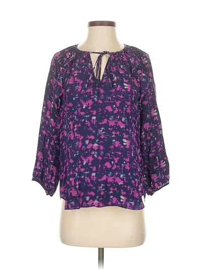 Pre-owned Rebecca Taylor 3/4 Sleeve Silk Top Purple Keyhole Neckline Tops