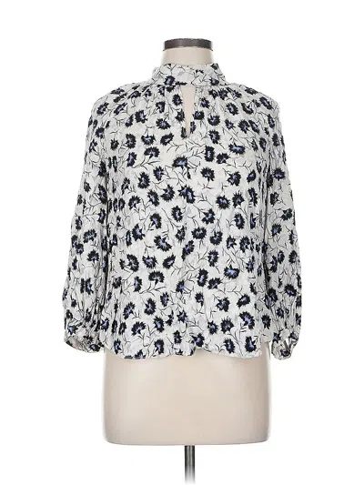 Pre-owned Rebecca Taylor 3/4 Sleeve Silk Top Silver Animal Print Pattern Tie Neck Tops