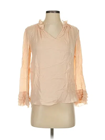 Pre-owned Rebecca Taylor 3/4 Sleeve Silk Top Tan Cold Shoulder Neckline Tops In Brown