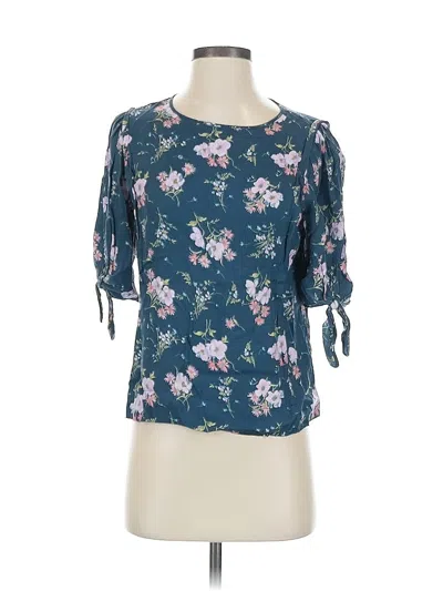 Pre-owned Rebecca Taylor 3/4 Sleeve Silk Top Teal Cold Shoulder Neckline Tops In Blue