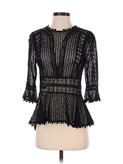 Pre-owned Rebecca Taylor 3/4 Sleeve Top Black Keyhole Neckline Tops