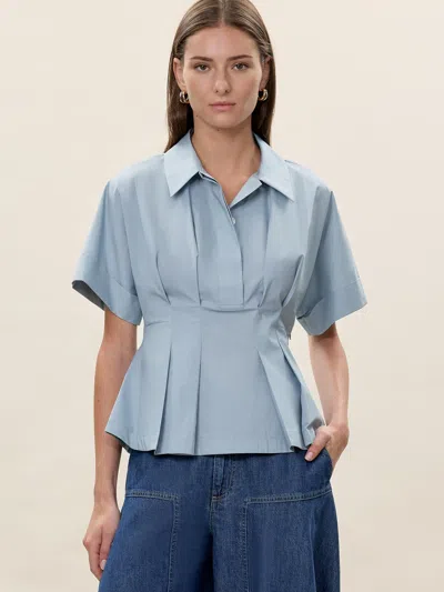 Rebecca Taylor Aisley Poplin Blouse In Blue