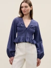 Rebecca Taylor Allegra Stripe Blouse In Navy