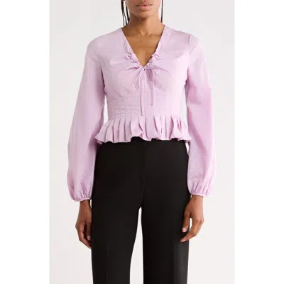 Rebecca Taylor Allegra Stripe Long Sleeve Crop Peplum Top In Wisteria