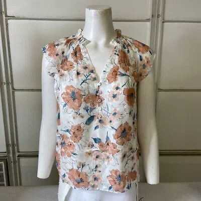 Pre-owned Rebecca Taylor Amelie Floral Silk-blend Top Women's Size M Snow Combo In Multicolor