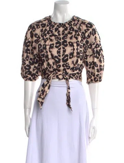 Pre-owned Rebecca Taylor Animal Print Crew Neck Crop Top In Black