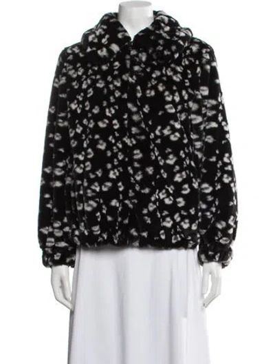 Pre-owned Rebecca Taylor Animal Print Faux Fur Jacket In Black