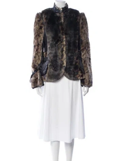 Pre-owned Rebecca Taylor Animal Print Faux Fur Jacket In Blue