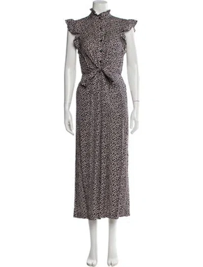 Pre-owned Rebecca Taylor Animal Print Mock Neck Jumpsuit In Black