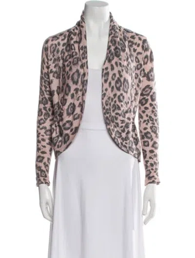 Pre-owned Rebecca Taylor Animal Print Open Front Sweater In Pink