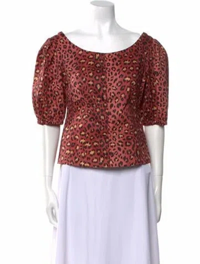 Pre-owned Rebecca Taylor Animal Print Scoop Neck Blouse W/ Tags In Red