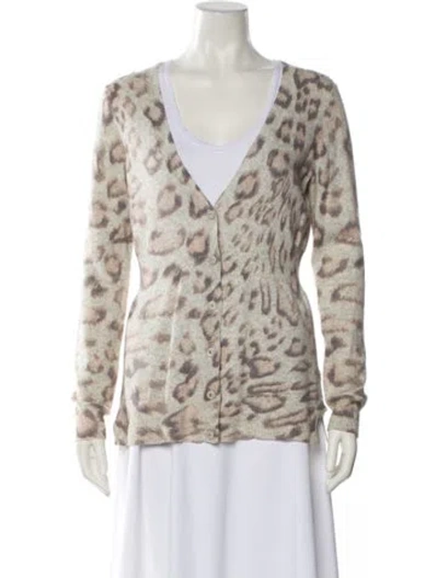 Pre-owned Rebecca Taylor Animal Print V-neck Sweater In Gray