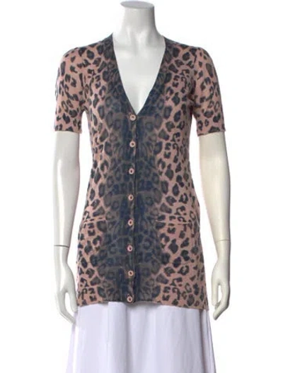 Pre-owned Rebecca Taylor Animal Print V-neck Sweater In Pink