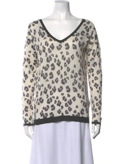 Pre-owned Rebecca Taylor Animal Print V-neck Sweater In White