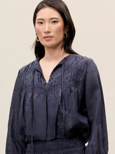 Rebecca Taylor Anya Ramie Blouse In Navy
