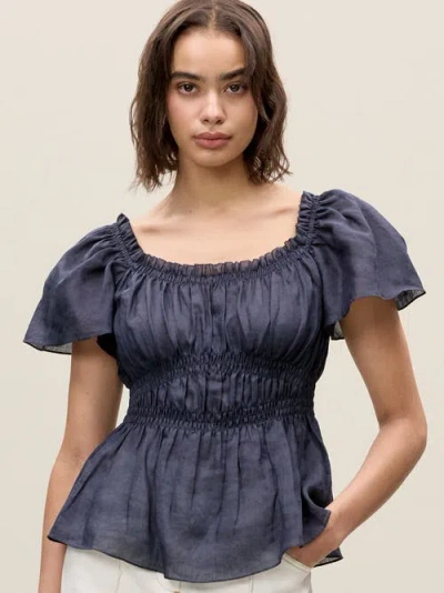 Rebecca Taylor Anya Ramie Top In Navy