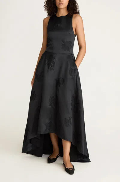Rebecca Taylor Applique Sculptured Midi Dress In Black