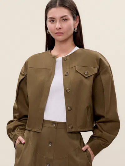 Rebecca Taylor Aria Twill Jacket In Olive In Multi