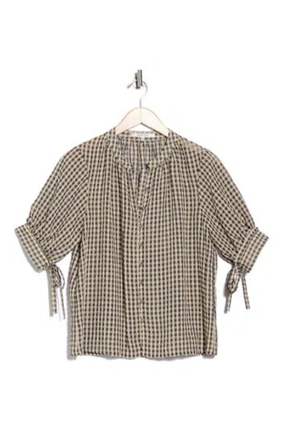 Rebecca Taylor Aster Gingham Short Sleeve Button-up Top In Brown